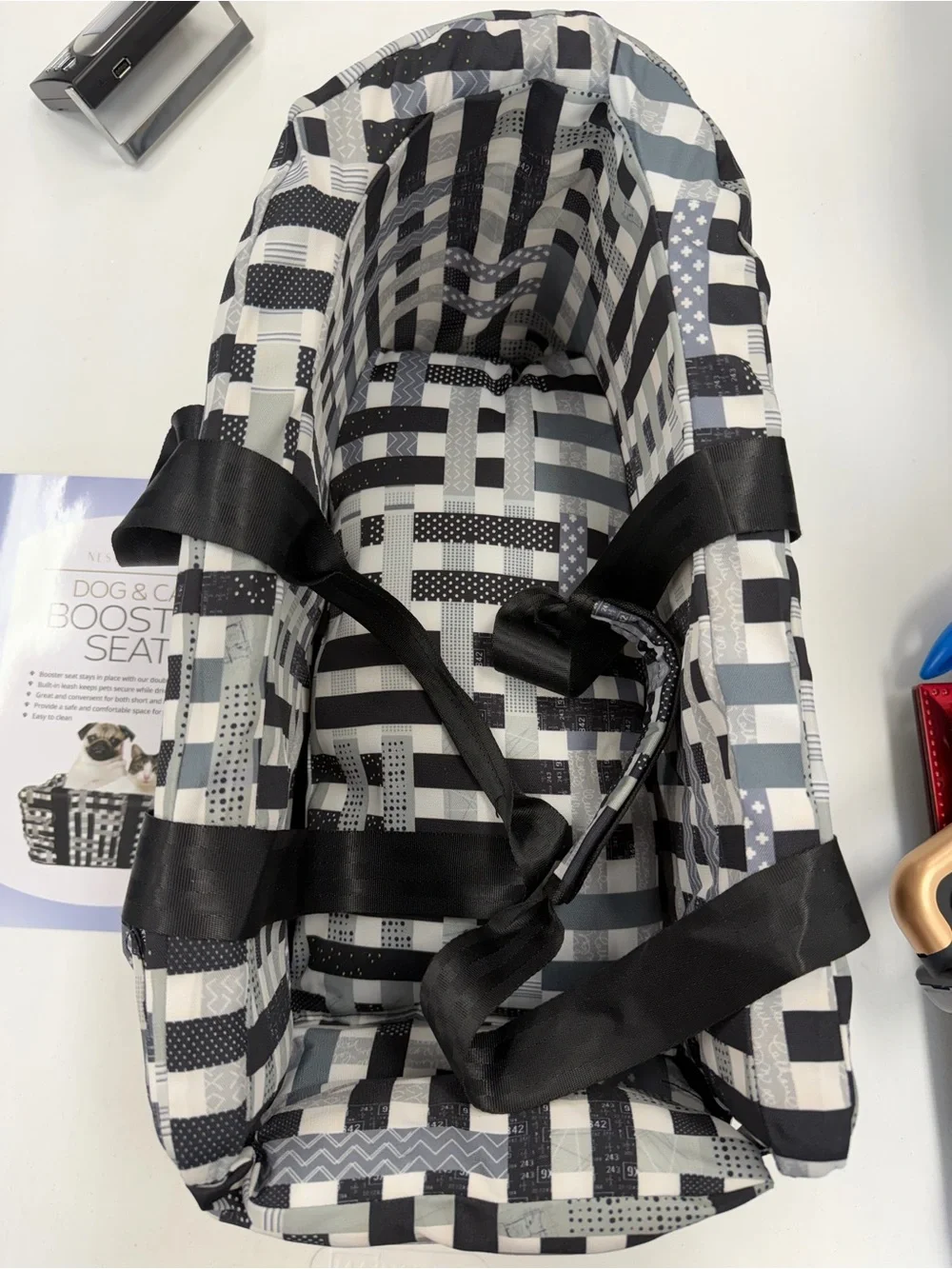 Dog Car Booster Seat - Black & White Pattern